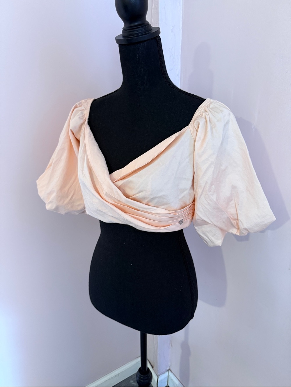 Guess Peach Puff Sleeve Wrap Crop Top